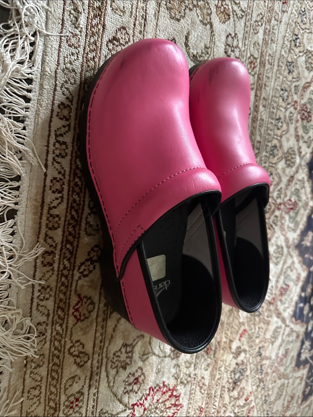 Dansko Hot Pink Leather Slip-On Clogs